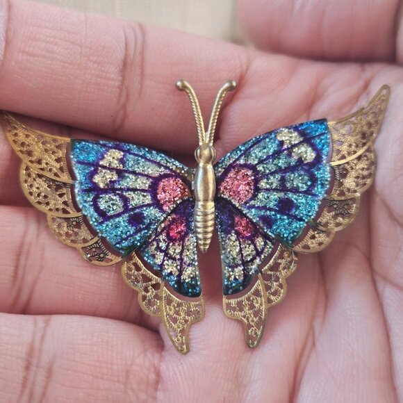 Vintage Pin BUTTERFLY Multi Color Brooch Women Jewelry Pin Unbranded - Picture 2 of 11